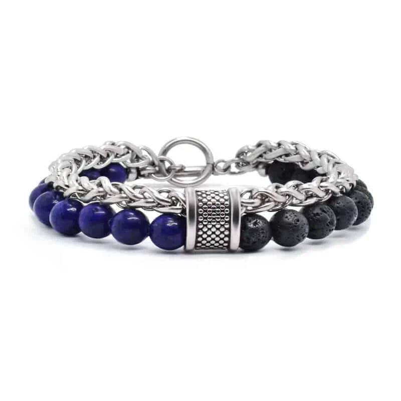 lapis lava stone bead bracelet. lava rock beads