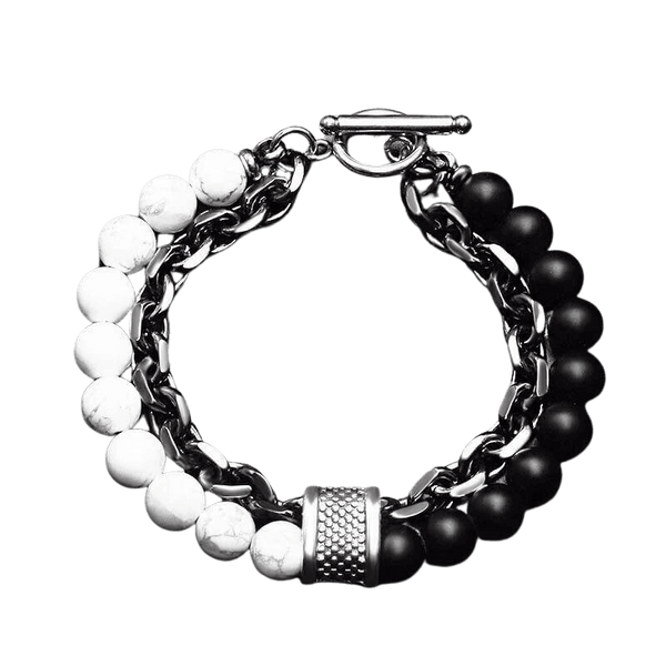 6mm - 8mm Black Onyx White Howlite Crystal Bracelet w Knot, Natural  Gemstone Combination Bracelet, men women, Adjustable
